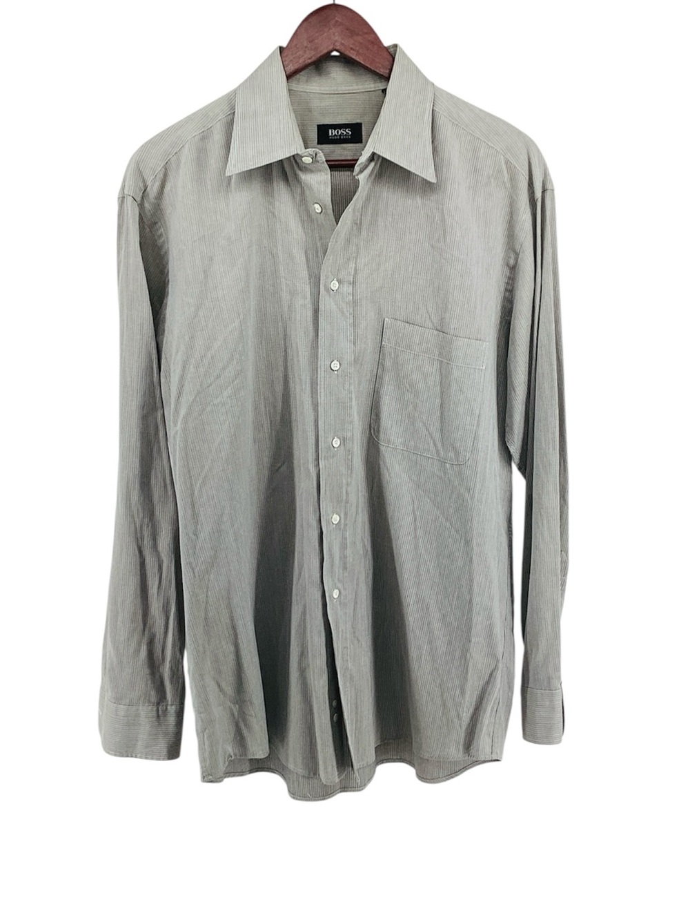 🍄 Hugo Boss Light Gray Long-Sleeve Button Down Shirt, Size Large